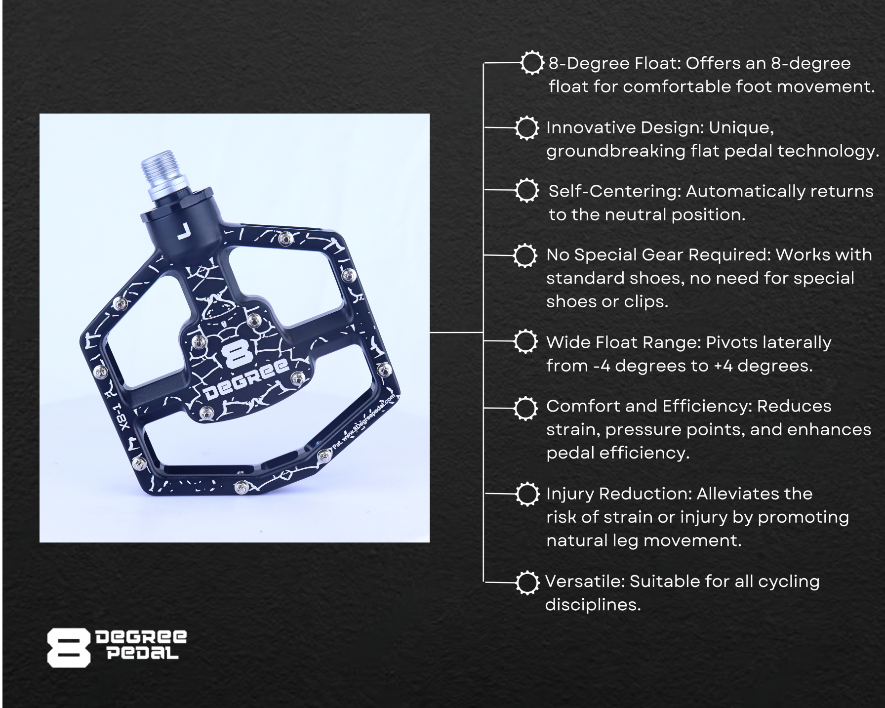 Floating Flat Pedals with 8° Self-Centering Float | 8 Degree X8-2